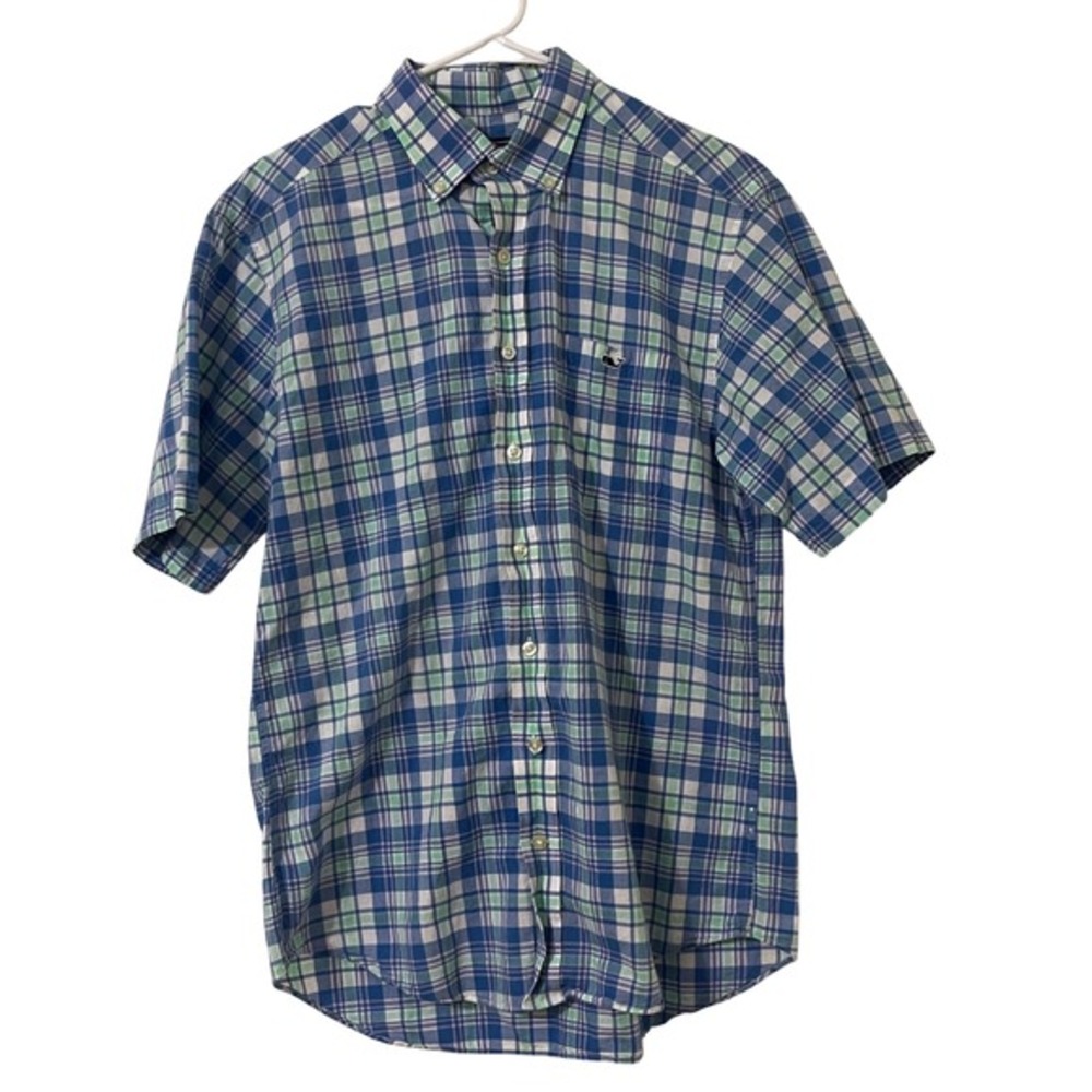 Vineyard Vines Tucker Shirt Size M Blue Green‎ Plaid Short Sleeve Preppy Casual